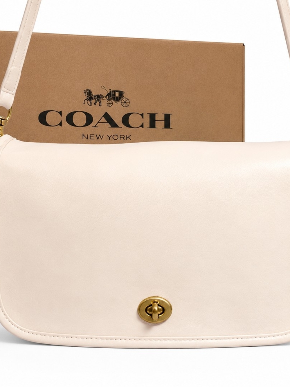 Older Vintage Coach City Leather Shoulder Bag Cream Brass Hardware Made In NYC!!